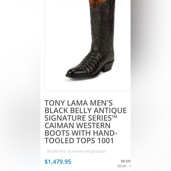 TONY LAMA MEN'S BLACK BELLY ANTIQUE SIGNATURE SERIES™ CAIMAN WESTERN BOOTS - Picture 12 of 12
